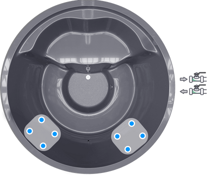 The gray insert of the tub is shown from above, illustrating the layout of the hydro jets