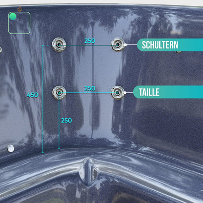 Nahaufnahme der Hydromassagepunkte im grauen Hot Tub-Einsatz