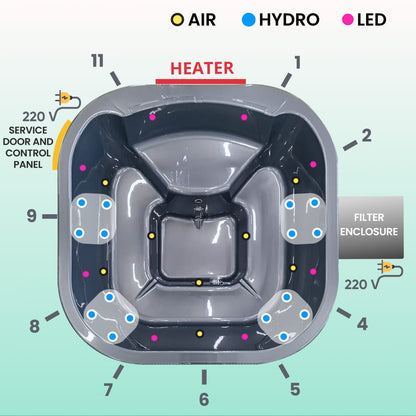 Super Offer | All-Inclusive eckiger Hot Tub | Luft- & Hydrodüsen | Sandfilter & UV-C | 4–6 Sitzer