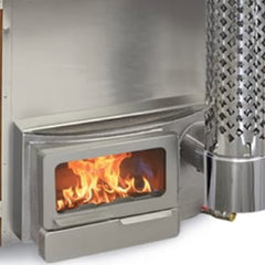 Stainless steel stove Horizon with flames inside