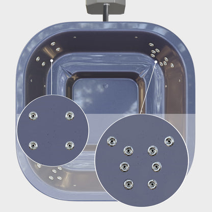 A closer view of the hydro jets in the corners of the gray square insert—8 jets on the right and 4 on the left