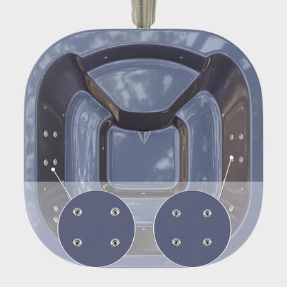 A closer view of the hydro jet layout on the sides of the gray square insert—four jets on each of the opposite walls