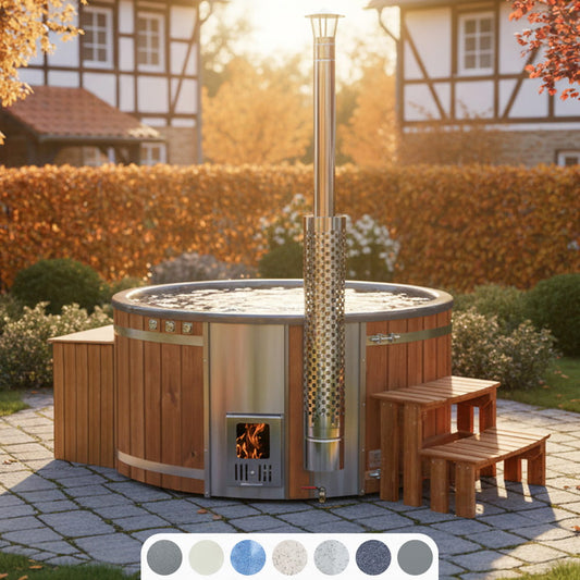 Premium Filteranlage Hot Tub mit integriertem Holzofen | 24 Hydrodüsen | Für 4–6 Personen | AISI 316