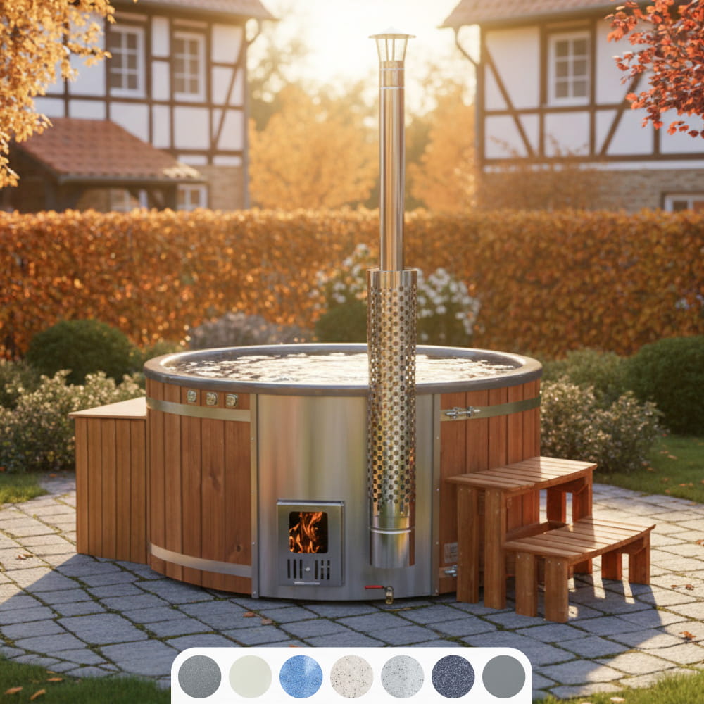 Premium Filteranlage Hot Tub mit integriertem Holzofen | 24 Hydrodüsen | Für 4–6 Personen | AISI 316