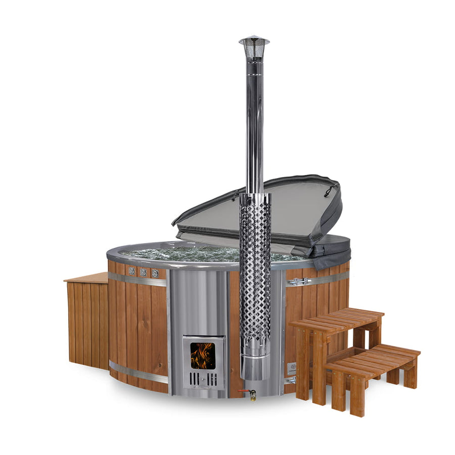 Super Angebot Hot Tub mit integriertem Holzofen | Filteranlage mit Sandfilter & UV-C Lampe | 16 Hydrodüsen | Für 4–6 Personen