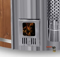 Wood-burning stove Wellness with visible flames inside