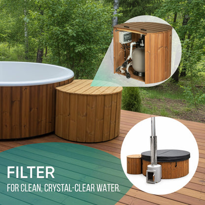 Flat Bottom Wood-Fired Hot Tub with 12 Hydro Jets and mini LEDs for 4-6 people