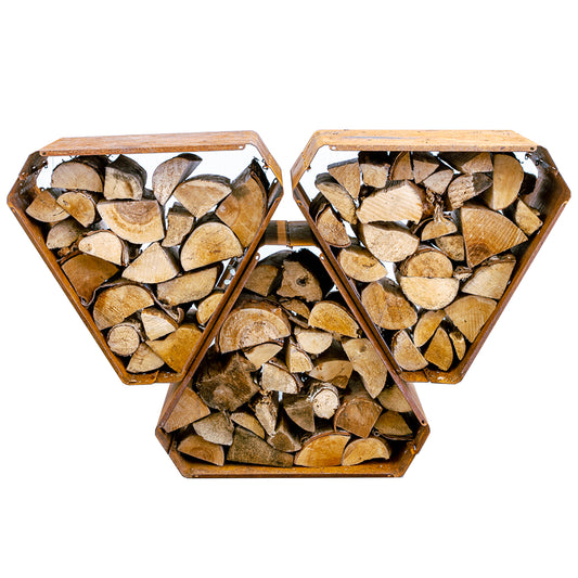 Modulares Kaminholzregal aus Cortenstahl 3 Module