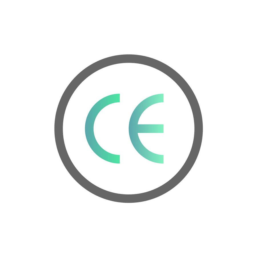 CE certificate logo with a gradient from green to gray on a white background