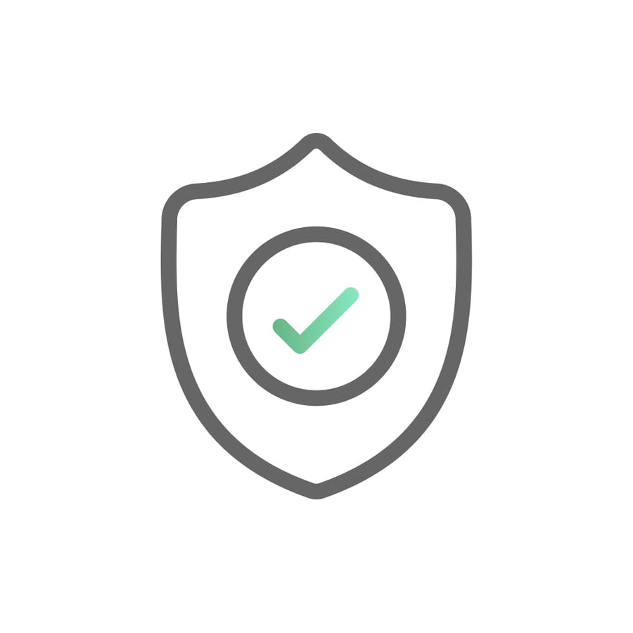 Shield icon with a green check mark on a white background