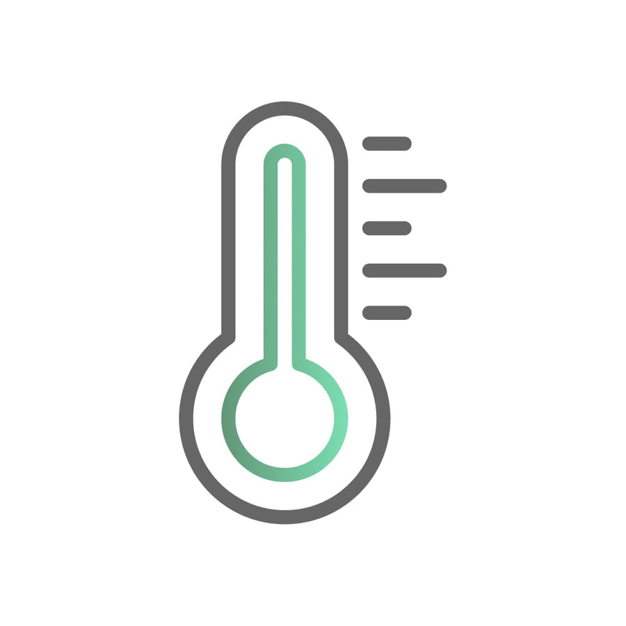 Icon of a thermometer with a green filled-in part on a white background
